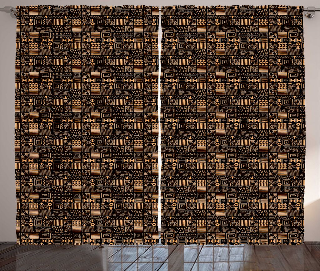 ABAKUHAUS Vintage Tribal Rustikaler Gardine, Kreativ Kunst, Wohnzimmer Universalband Gardinen mit Schlaufen und Haken, 280 x 225 cm, Pale Orange Sc...
