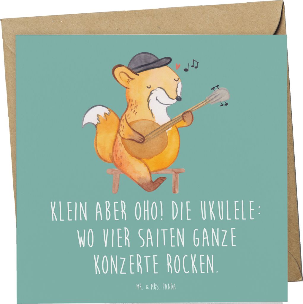 Mr. & Mrs. Panda Glückwunschkarte Ukulele Magie - Meeresbrise - Geschenk, Instrument, Saiteninstrument, Tragbarkeit, Musik machen, anlasskarte, fa...