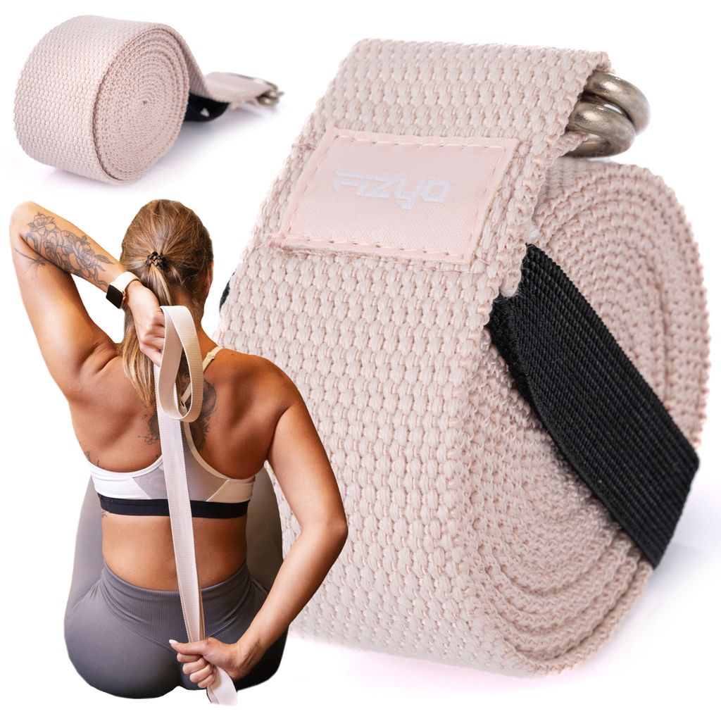 FIZYO Baumwoll Yoga Gurt, Pilates, Fitness, Verstellbar mit D-Ring Schnalle, 100% Baumwolle, Länge 240 cm, für Dehnübungen und Positionshaltung,...