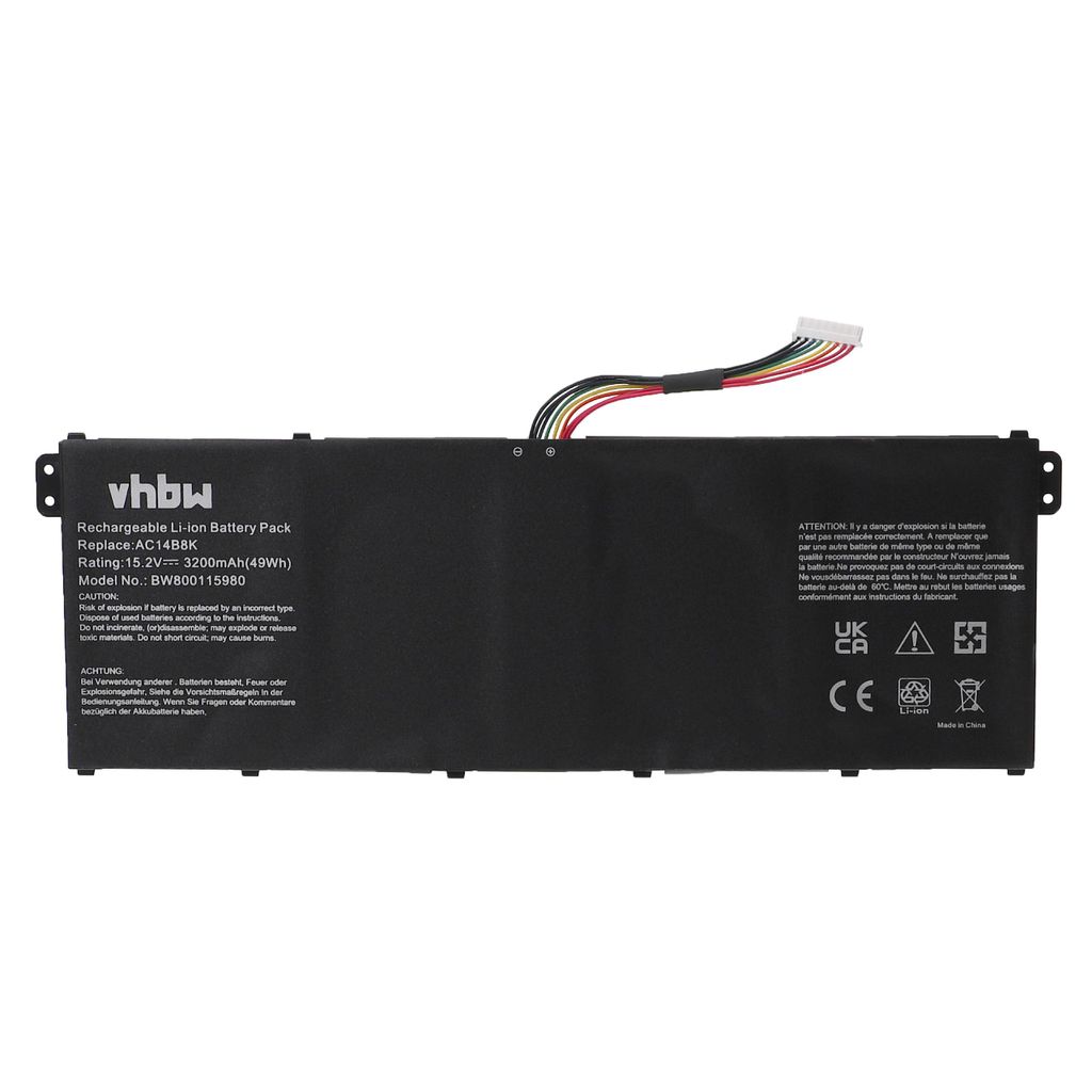 vhbw Akku kompatibel mit Acer Travelmate B117-M-P7VH, B117-M-P85K, B117-M-P8E8 Notebook (3200mAh, 15,2V, Li-Ion)