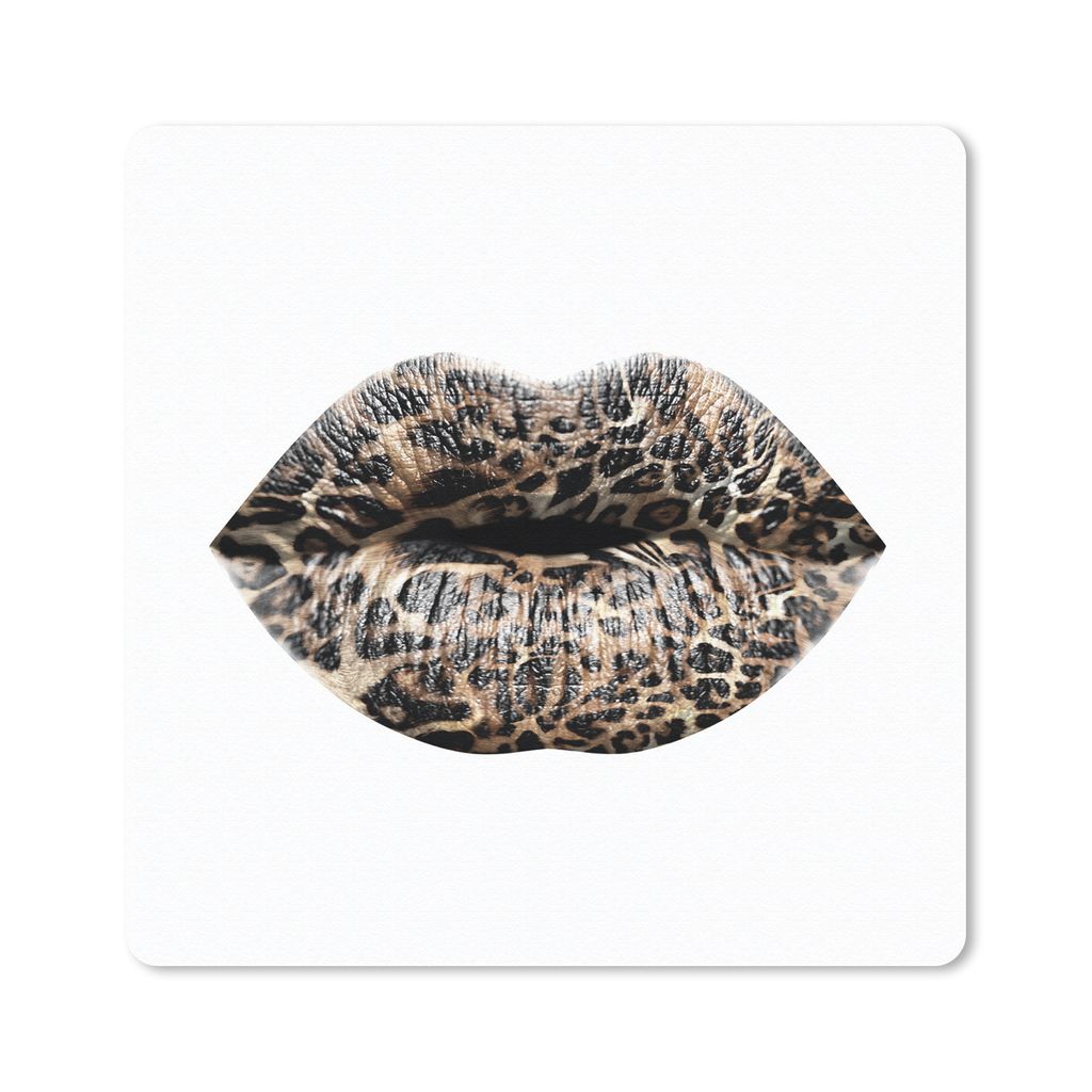 MuchoWow Mauspad Mousepad Lippen - Tigerdruck - Weiß 20x20 cm - Mousepads - Maus Mat - Pad - Mausunterlage - Desk Mat - Bureauartikeln