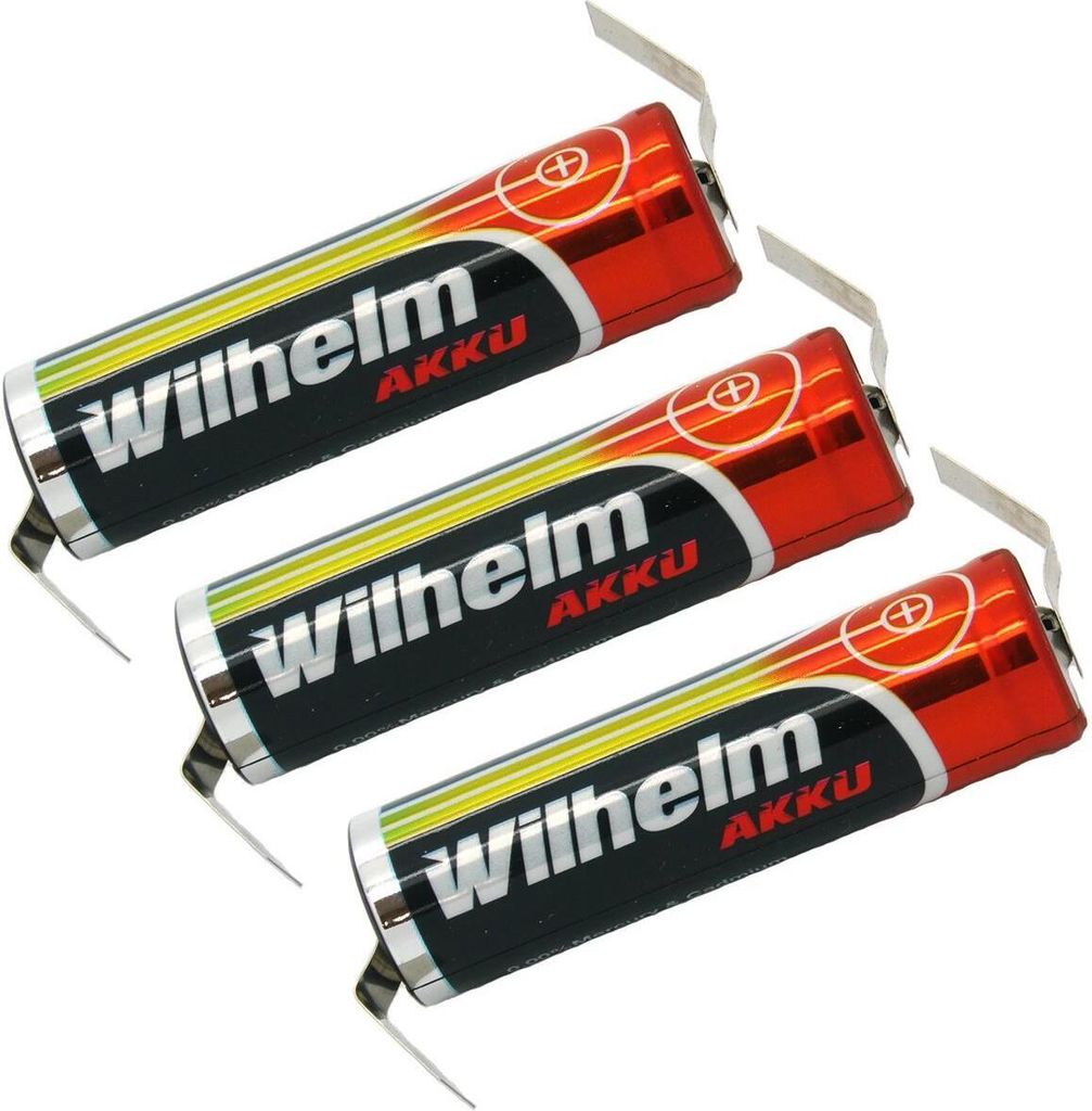 3 x Lithium Ionen Akku Wilhelm 3,7 V LÖTFAHNE Z Form 800 mAh Typ 14500 Li Ion AA