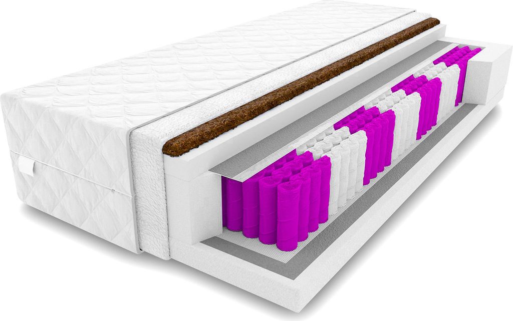 9 Zonen Matratze Andros Max Kokos 90 x 190 x 23 cm Taschenfederkern | Rollmatratze mit waschbarem Bezug und Kokosmatte| H3 / H4