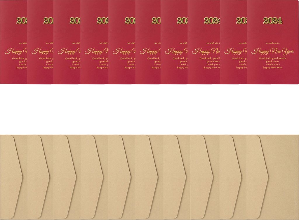 10 Stück Neujahrsgrußkarten mit Umschlag, Vintage-Rot, elegantes goldenes Briefpapier, chinesisches Segenskartenset zum Jahr des Drachen 2024, A