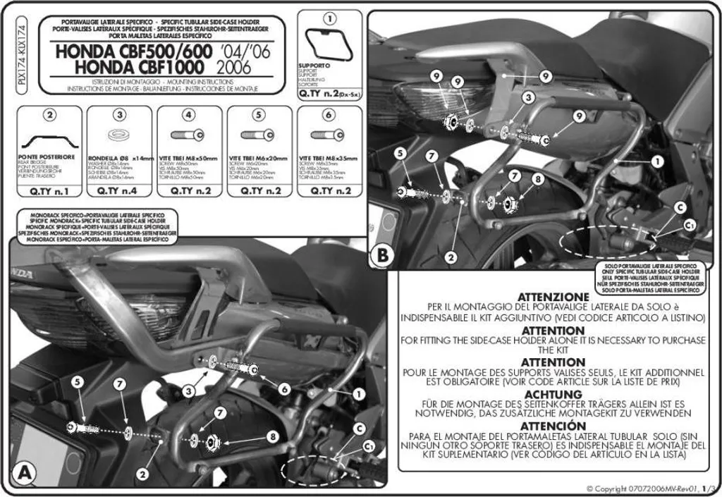 Supporti Valigie GIVI PLX174 Honda CBF - Offerta Ecommerce