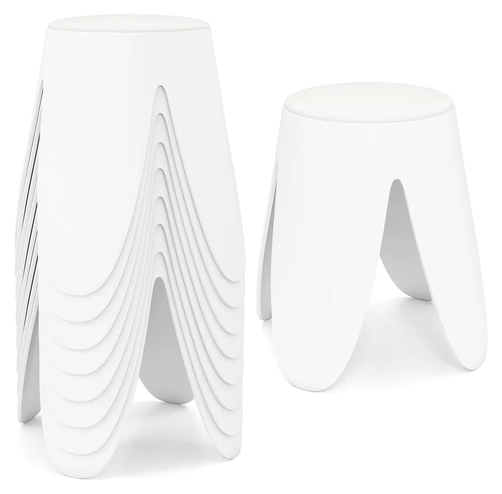Sièges d'appoint blancs pour cuisine et bureau, lot de 8 empilables