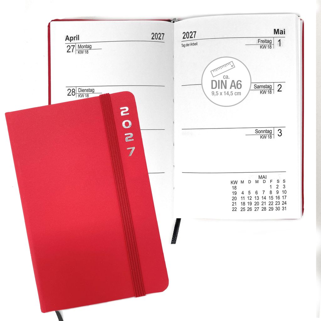 Taschenkalender 2027 A6 mit Gummiband - Kalender 1 Woche 2 Produktbild 