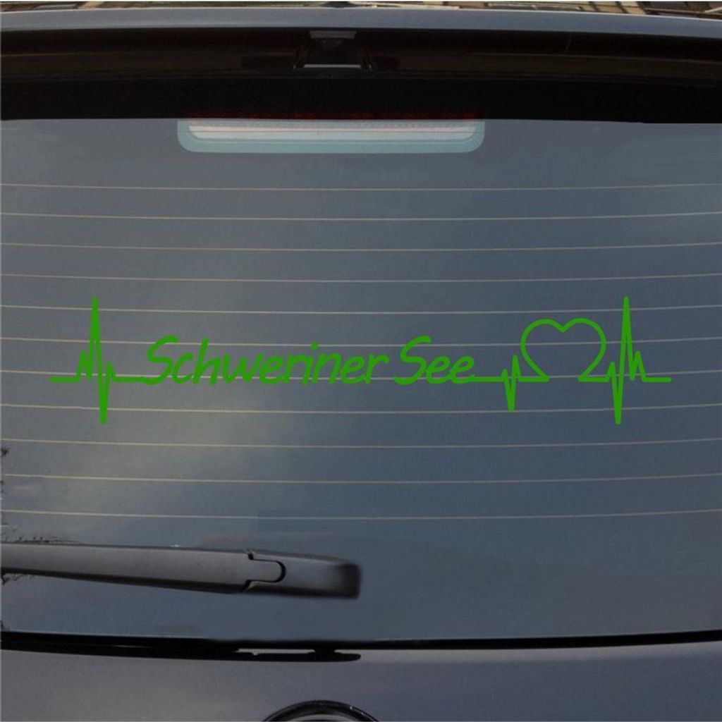 Heckscheibenaufkleber Schweriner See Herzschlag Puls See Sea Liebe 55x11 cm Hellgrün Auto Aufkleber Sticker