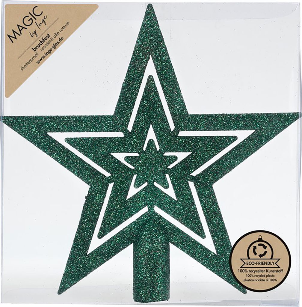 Christbaumspitze Stern 21,5cm Kunststoff mit Glitzer - Noble Green