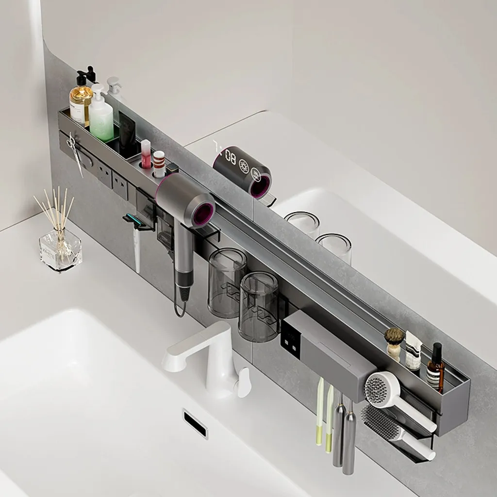Support mural pour sèche-cheveux et brosses à dents pour salle de bain