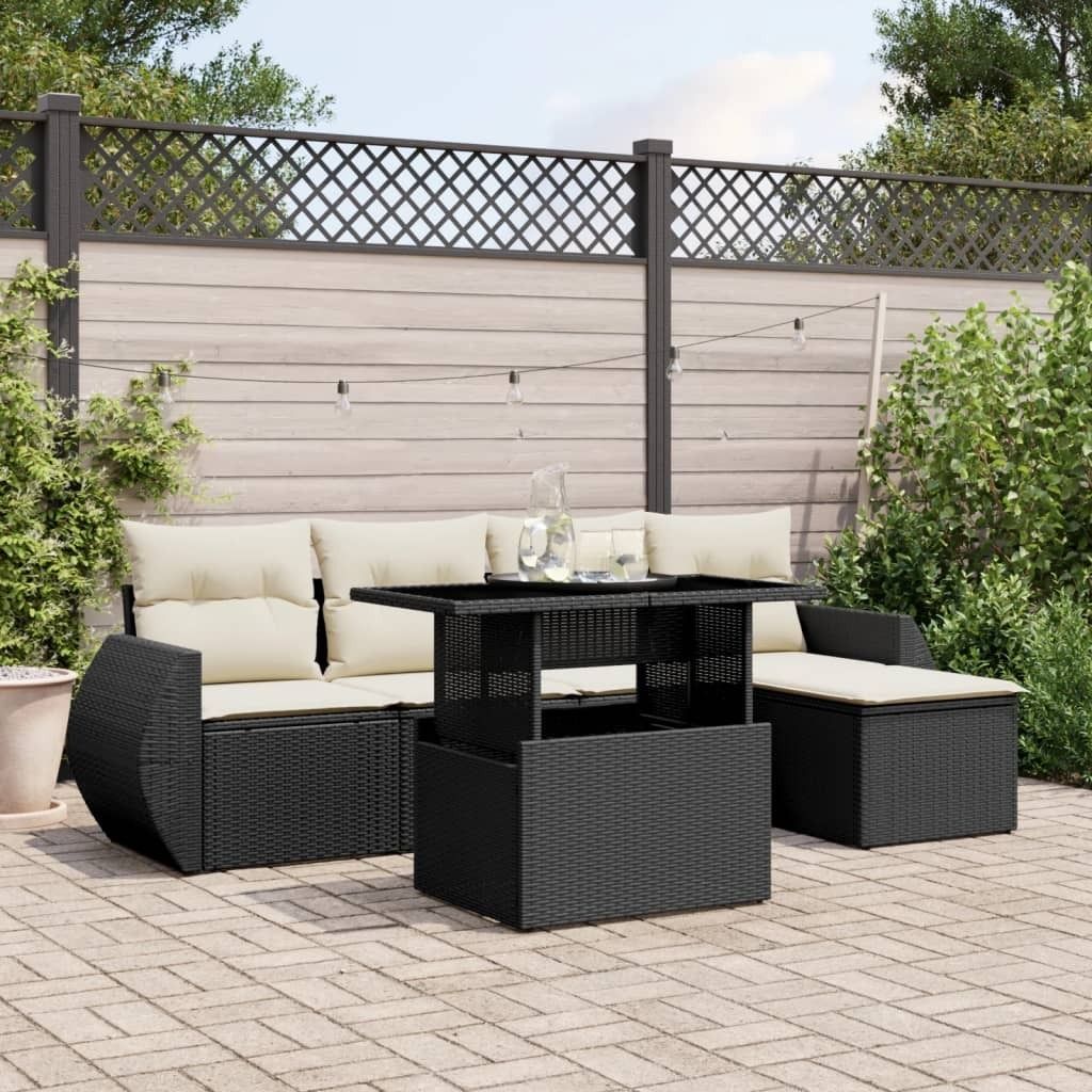 Maison Exclusive - 6-tlg. Garten-Sofagarnitur mit Kissen Schwarz Poly Rattan