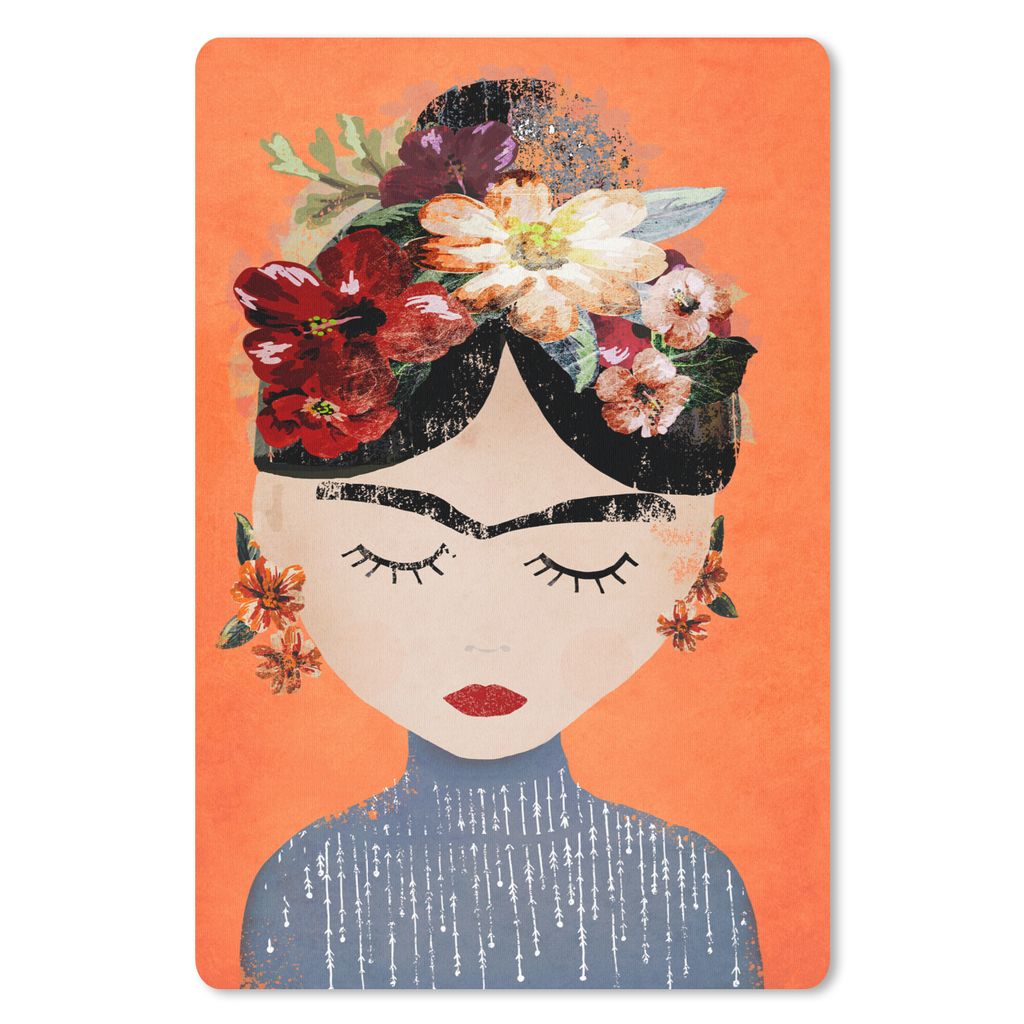 MuchoWow Mauspad Mousepad Porträt - Frida Kahlo - Orange - Frau - Blumen 18x27 cm - Mousepads - Maus Mat - Pad - Mausunterlage