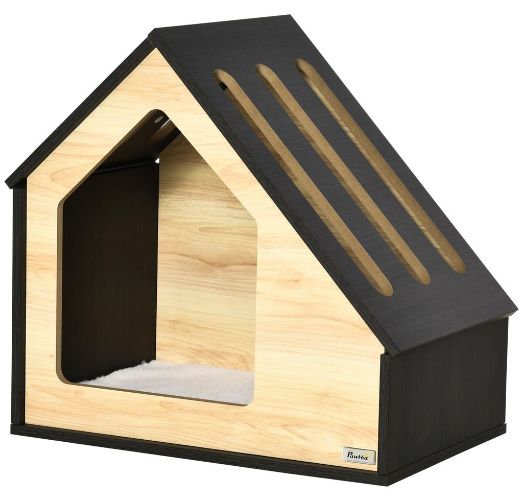 Pawhut Hundehütte aus Holz mit Kissen weich Katzenhöhle mit Produktbild 