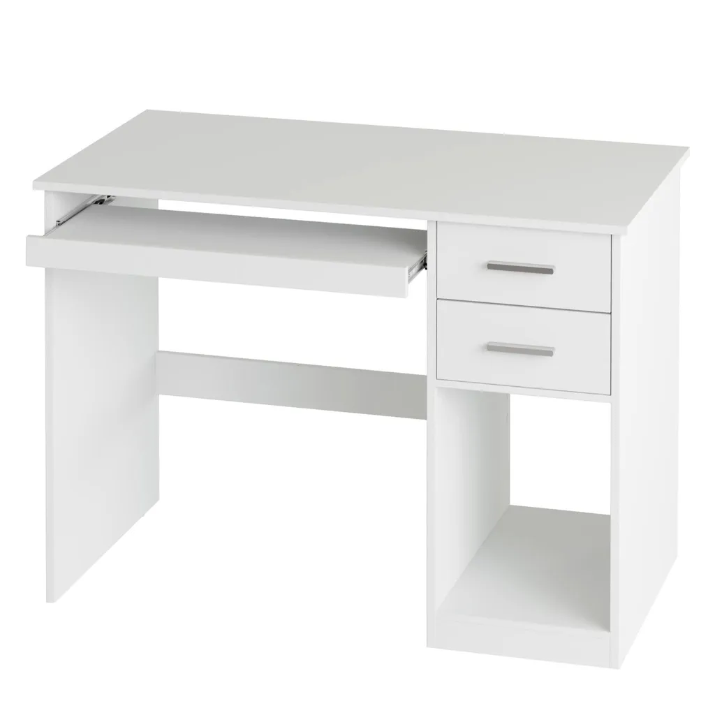 Bureau informatique blanc moderne avec rangements et tablette clavier - 3