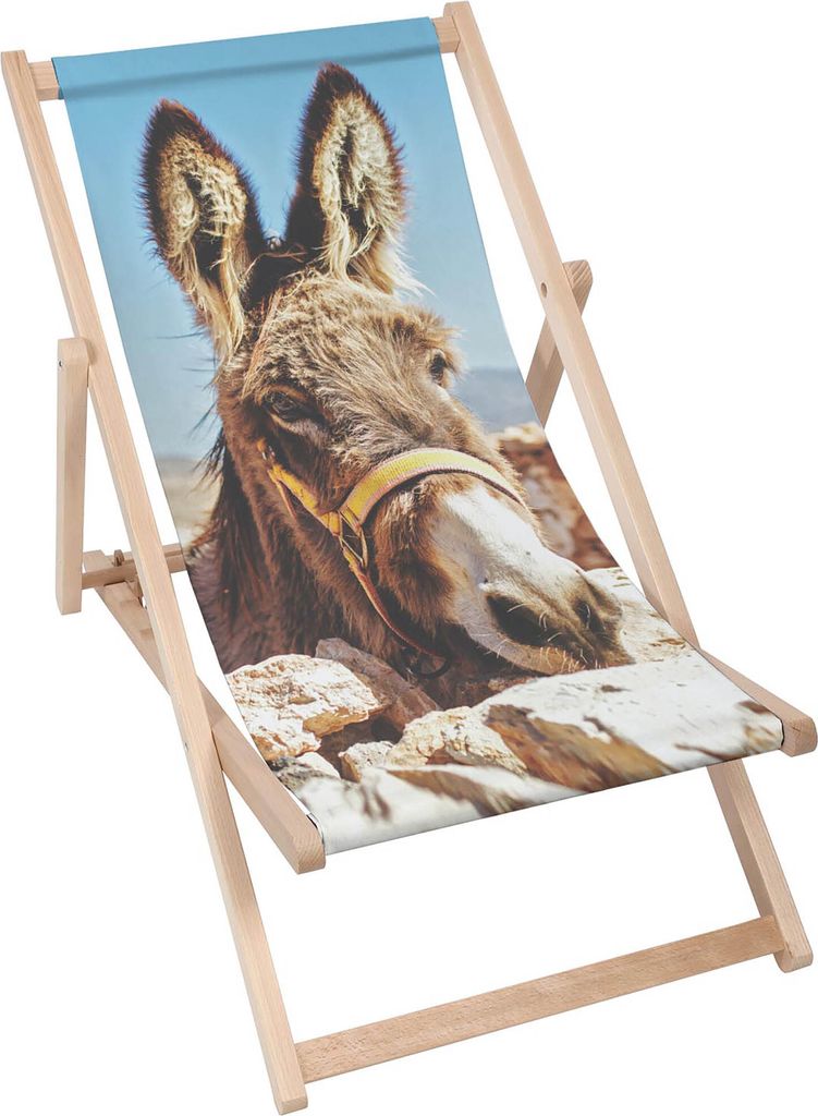 Dreamroots Liegestuhl klappbar Holz, Buchenholz bis zu 130 kg, Sonnenliege klappbar mit 3-stufiger Neigungsregulierung der Rückenlehne, Donkey Life