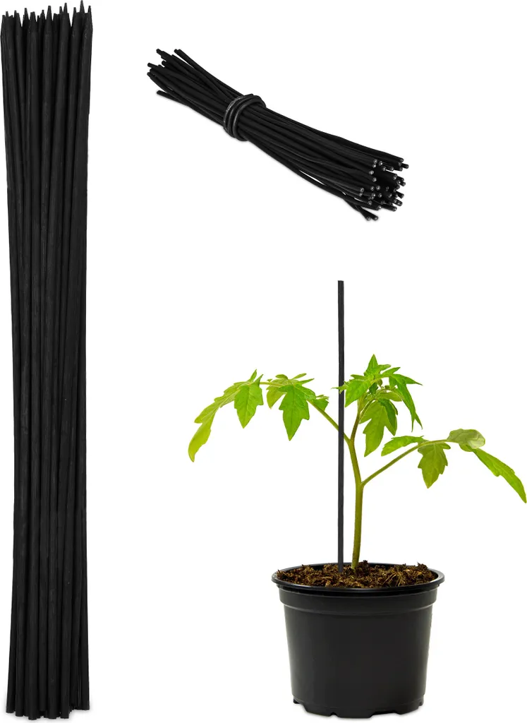 Relaxdays 300 tuteurs en bambou noir 30 cm pour plantes d'intérieur