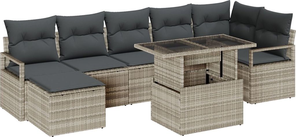 Möbel 8-teiliges Garten Sofa Set mit Kissen Hellgrau Poly Rattan, 2-Sitzer Garten Sofa mit Stauraum & Kissen Grau Poly Rattan - Gartensofas 3357605