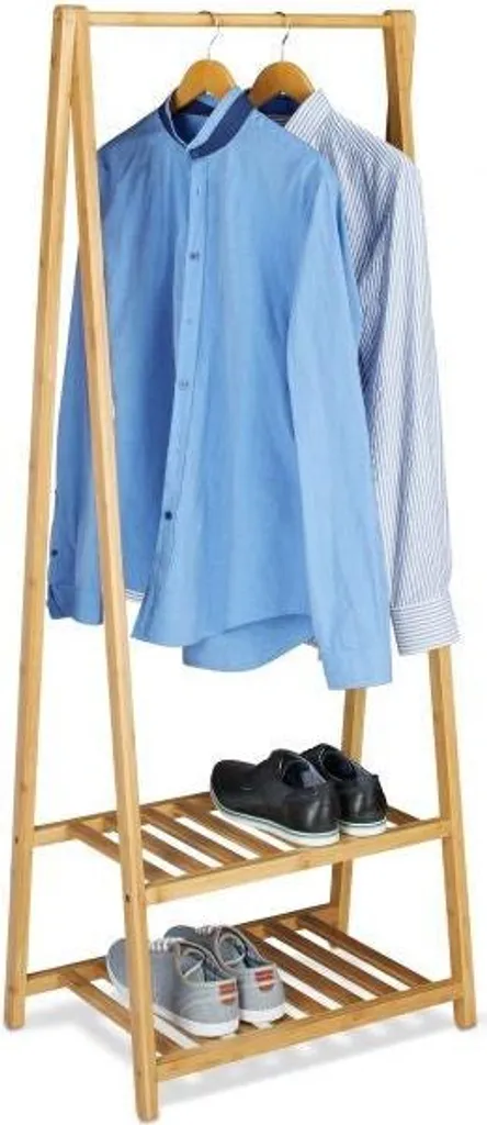 Stand Appendiabiti in Bambù Moderno con Doppio Ripiano Scarpe