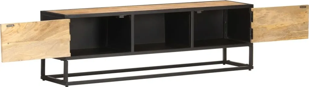 Mobile TV Legno Mango 130x30x40 cm Anta Intagliata - Design Etnico