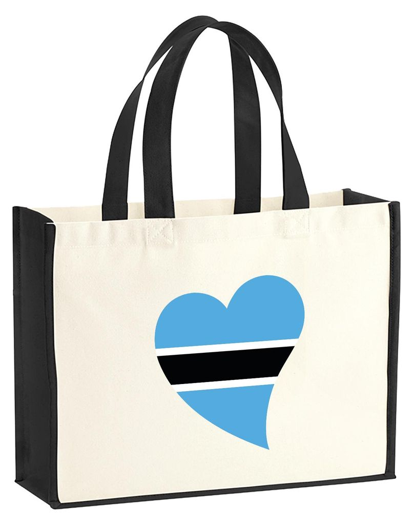 Huuraa Jutetasche Botswana Flagge Herz 21 Liter Black Jute und Baumwolle Einkaufstasche Geschenkidee