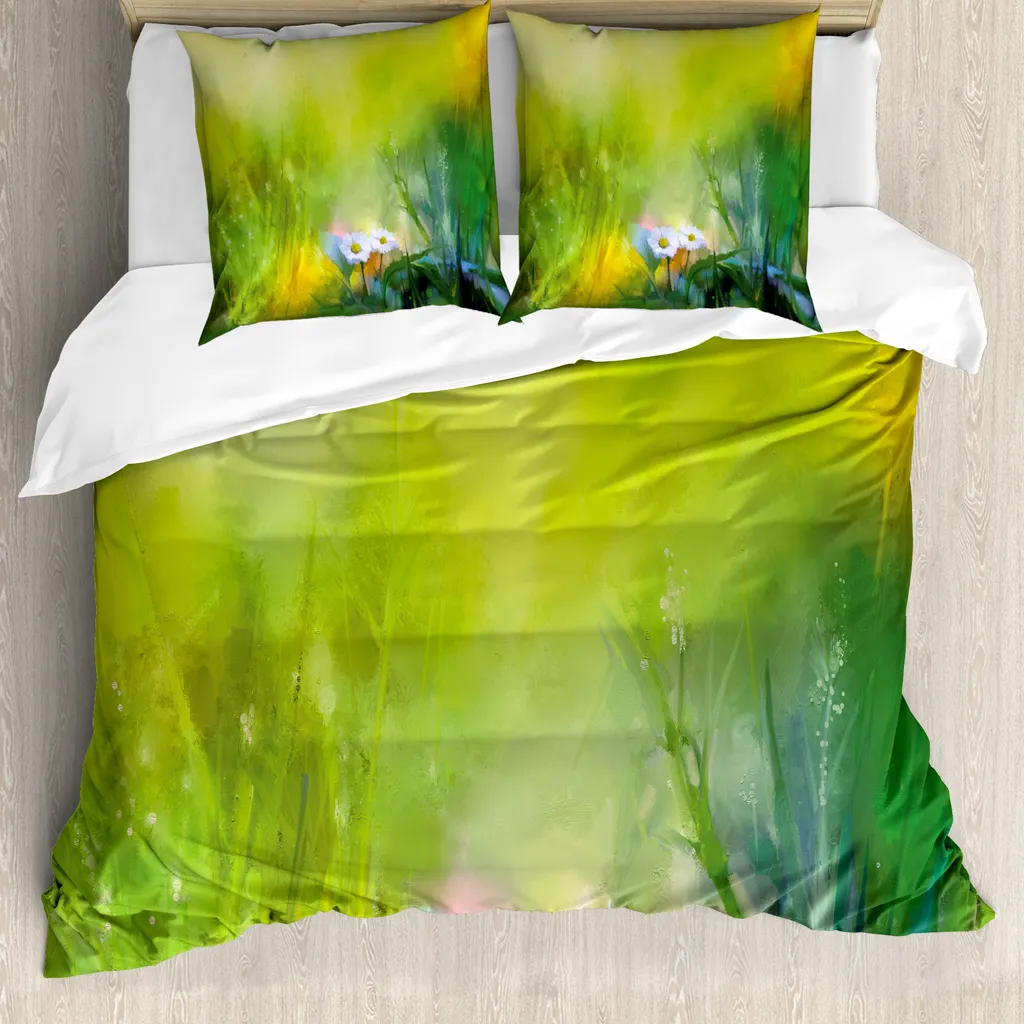 ABAKUHAUS Copripiumino Blume, Pastoral Camomilla, antiacaro, adatto a chi soffre di allergie, con federe, 155 cm x 220 cm - 80 x 80 cm, verde bianco - 1