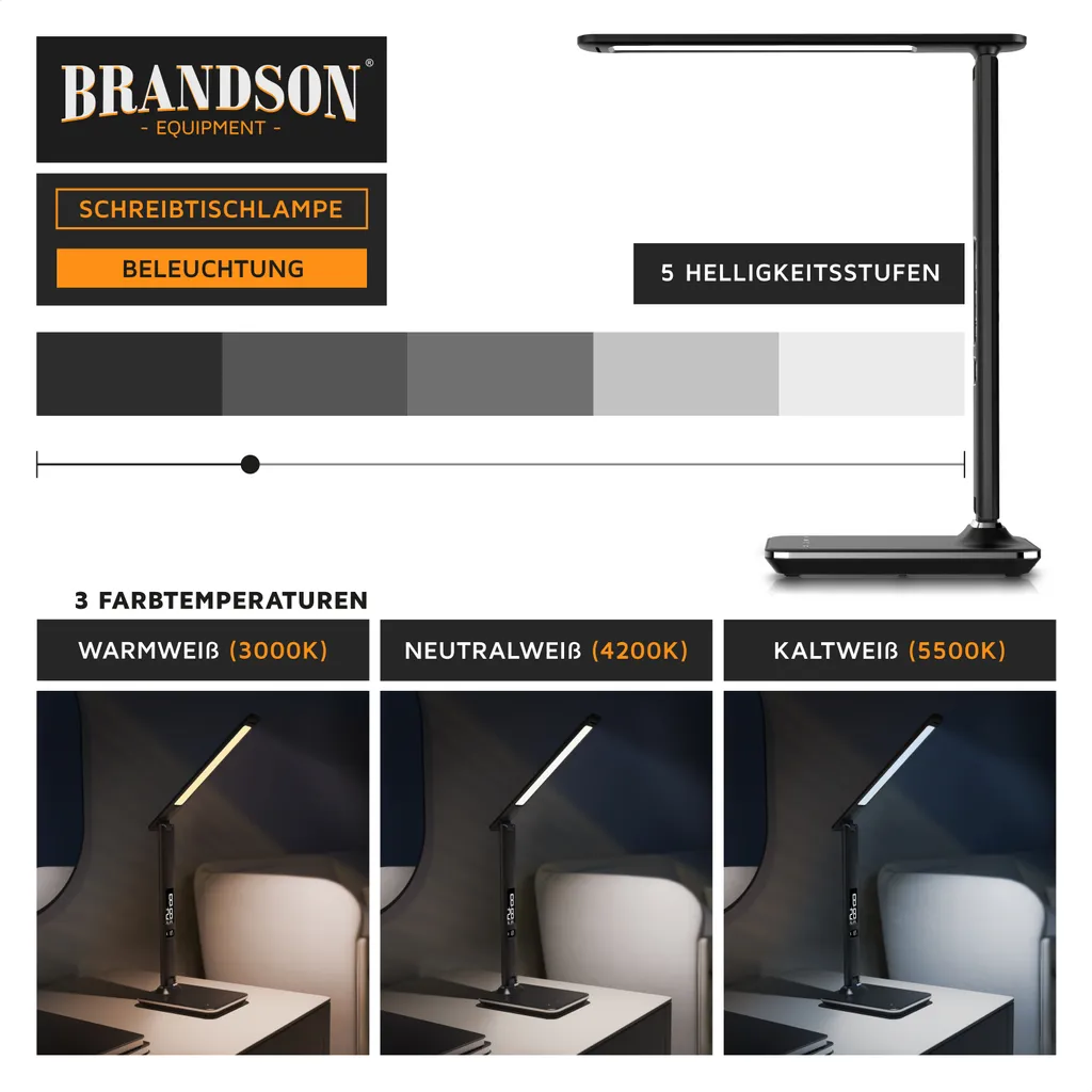 Brandson Lampe de Bureau LED Dimmable Aspect Cuir avec Calendrier LCD