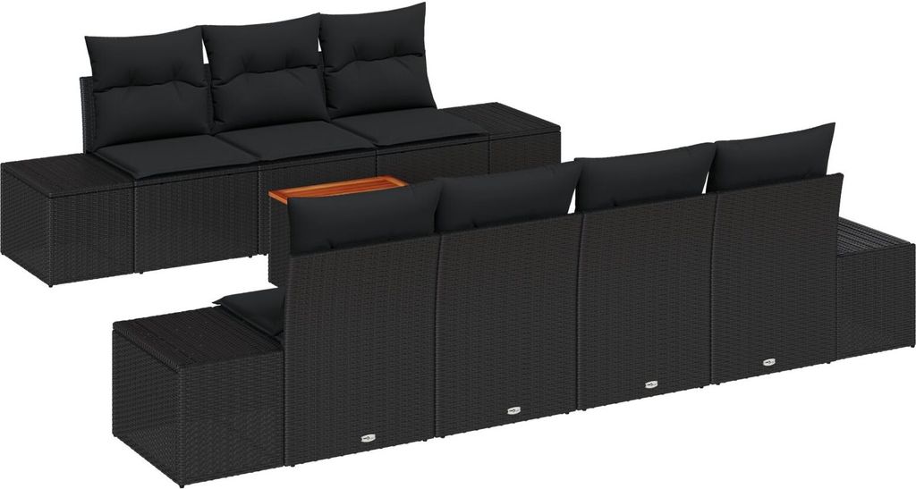 Möbel 8-teiliges Garten Sofa Set mit Kissen Schwarz Poly Rattan Akazie - Gartensofas 3347919