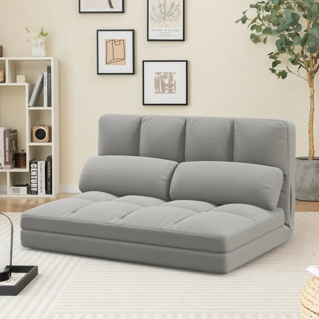 Canapé-lit bas pliable COSTWAY en velours gris avec dossier réglable - 2
