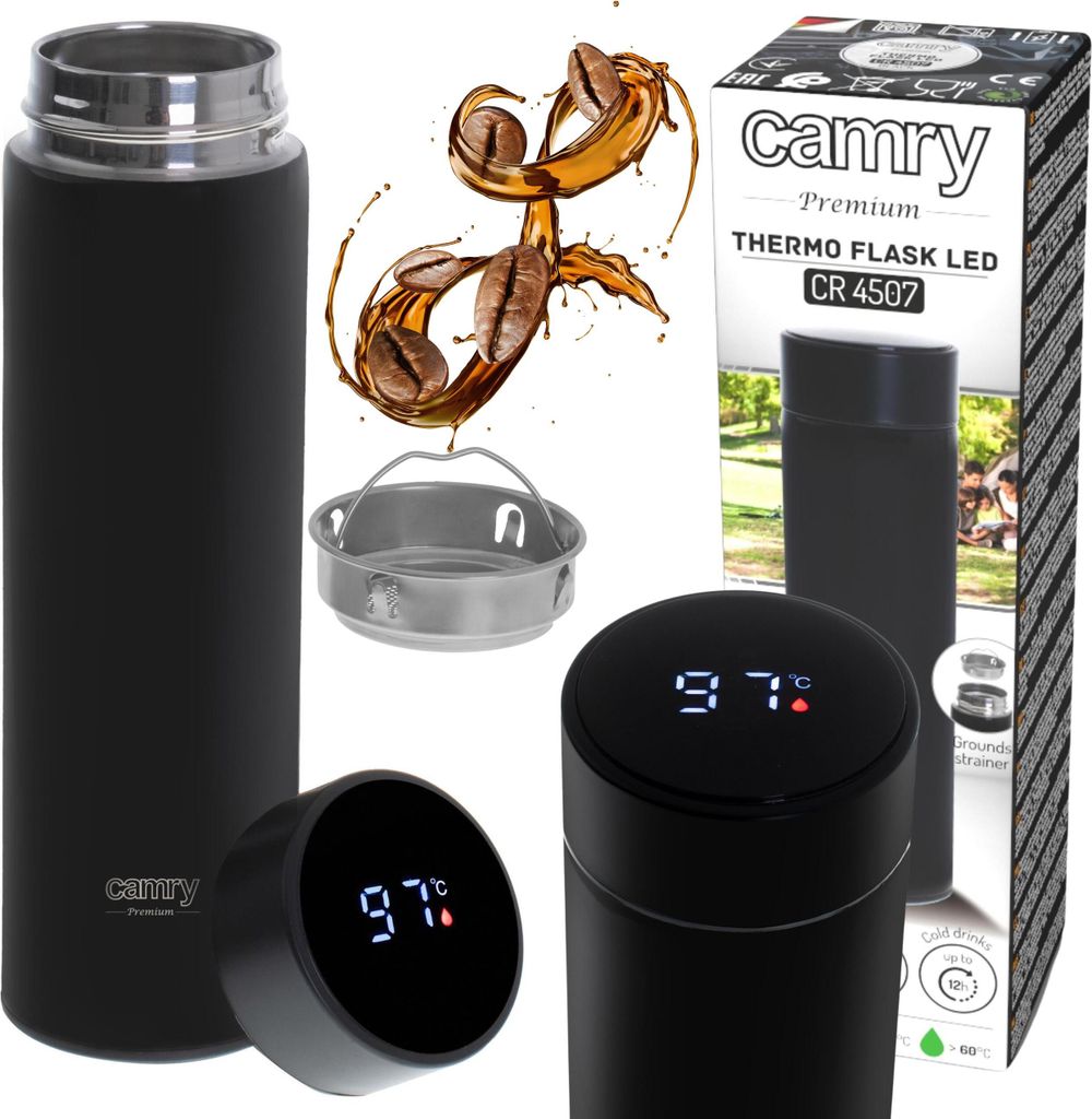 Adler | Thermal Flask | CR 4507bk | Capacity 0.473 L | Material Stainless steel/Silicone | Black