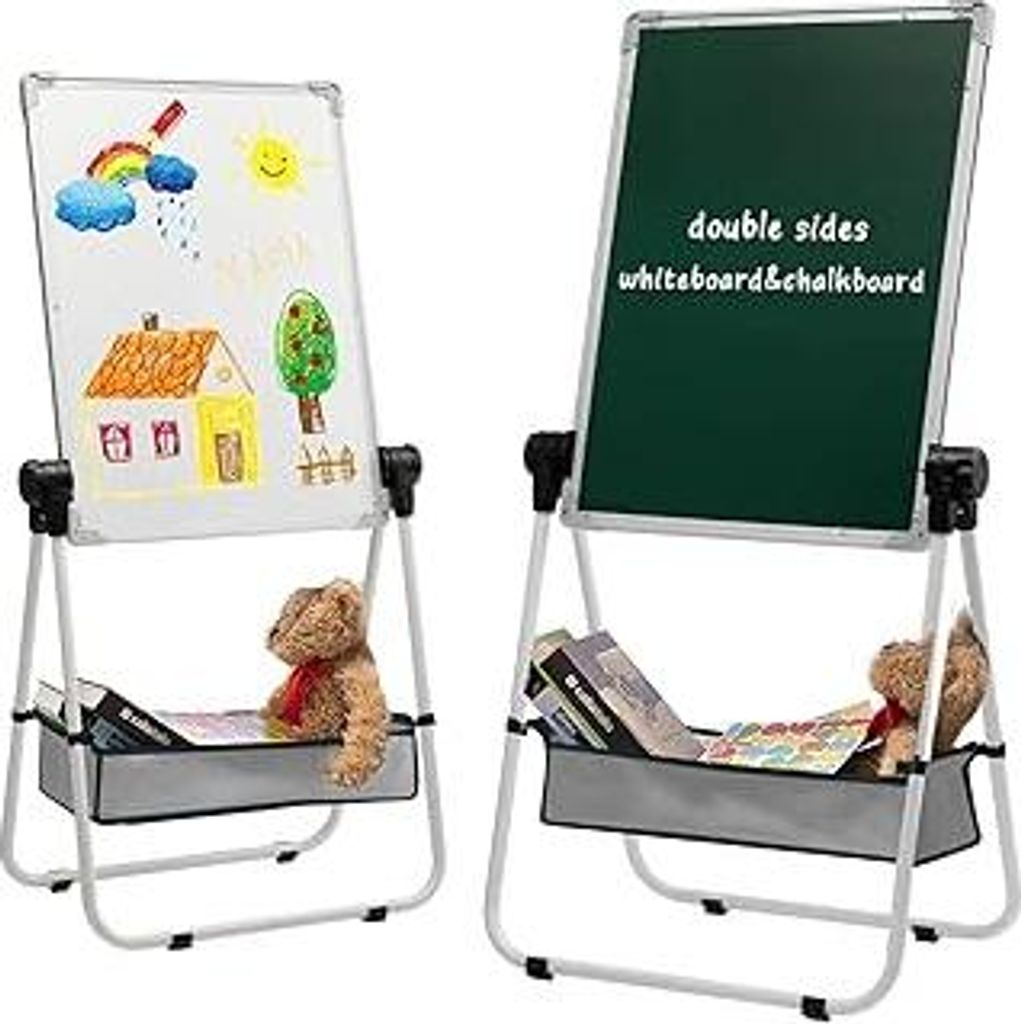 DOEWORKS Kinder Staffelei Magnetische Whiteboard U-Ständer, Doppelseitiges Whiteboard & Kreidetafel Schreibbrett mit Zubehör, Kinder Tafel Höhen...