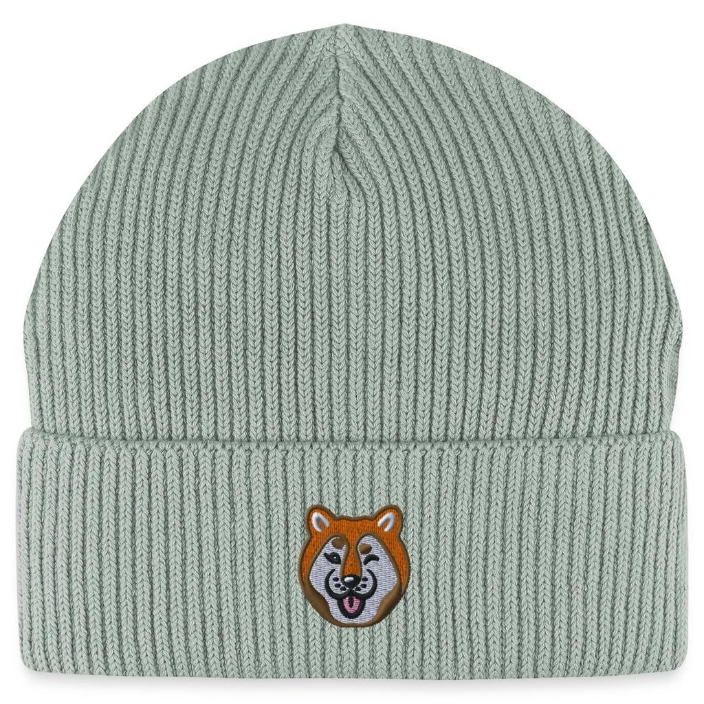 Spreadshirt Bestickter Hundekopf Fisherman Beanie Bio Mütze, One size, Helles Graugrün
