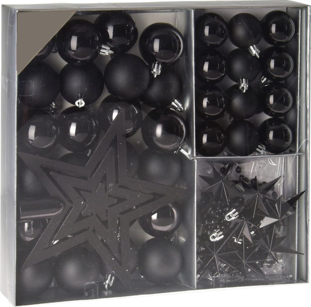 Kunststoff Christbaumschmuck 45 Teile Set - schwarz - Produktbild