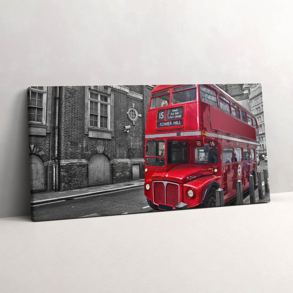 Roter Doppeldeckerbus – Leinwandbild Wandbild – 100x50 cm – Leinwandbilder – Wandbilder – Schlafzimmer – Flur