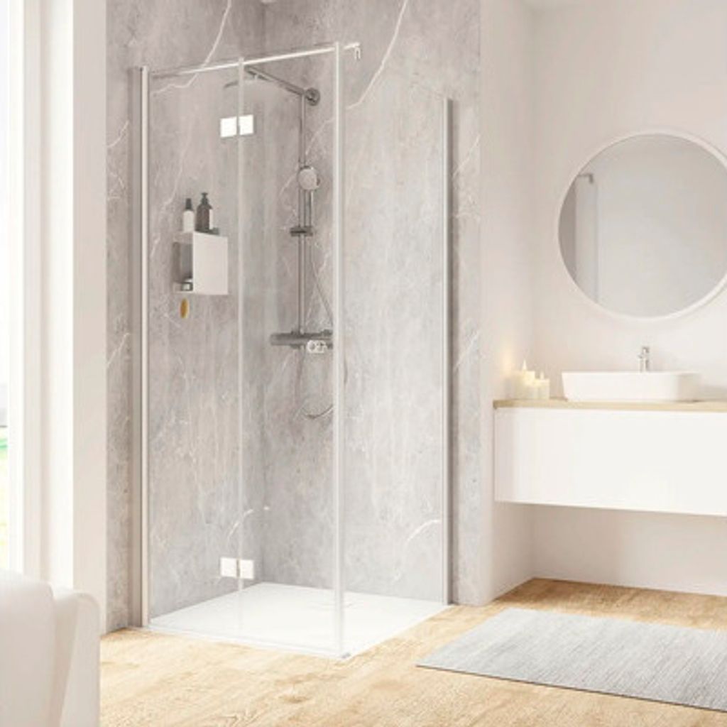 Duschtür mit Seitenwand und Drehfalttür SCHULTE Garant 2.0 ExpressPlus 90 x 90 cm Profil aluminium Klarglas schmutzabweisende Glasbeschichtung T...