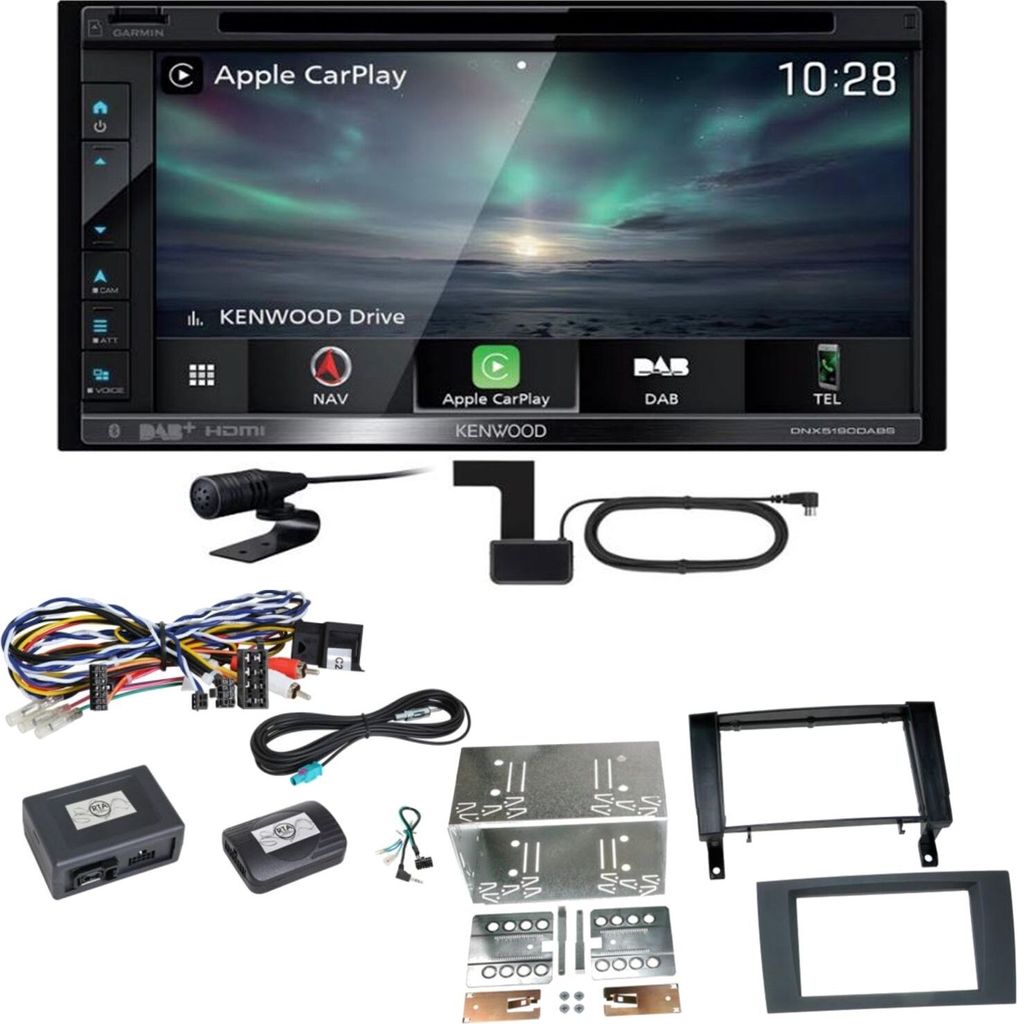 Kenwood DNX-5190DABS Navi Carplay Android Auto Einbauset für Mercedes SLK R171
