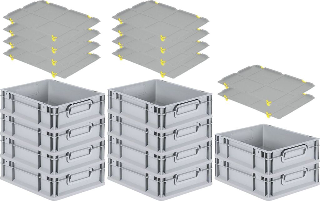 SparSet 10x Eurobox NextGen Grip mit Auflagedeckel inkl. 4 gelben Schiebeschnappverschlüssen | HxBxT 12x30x40cm | 11 Liter | Griffe geschlossen | ...