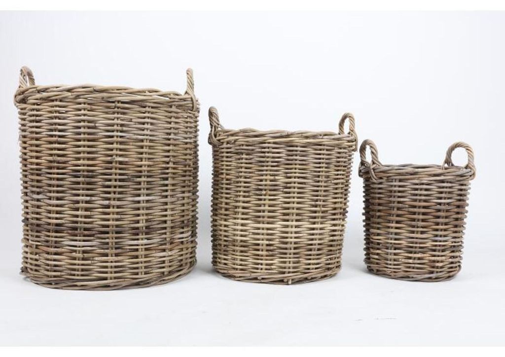 BURI 3er Set Weidenkörbe rund aus Holz Blumentopf Tragekorb Produktbild 