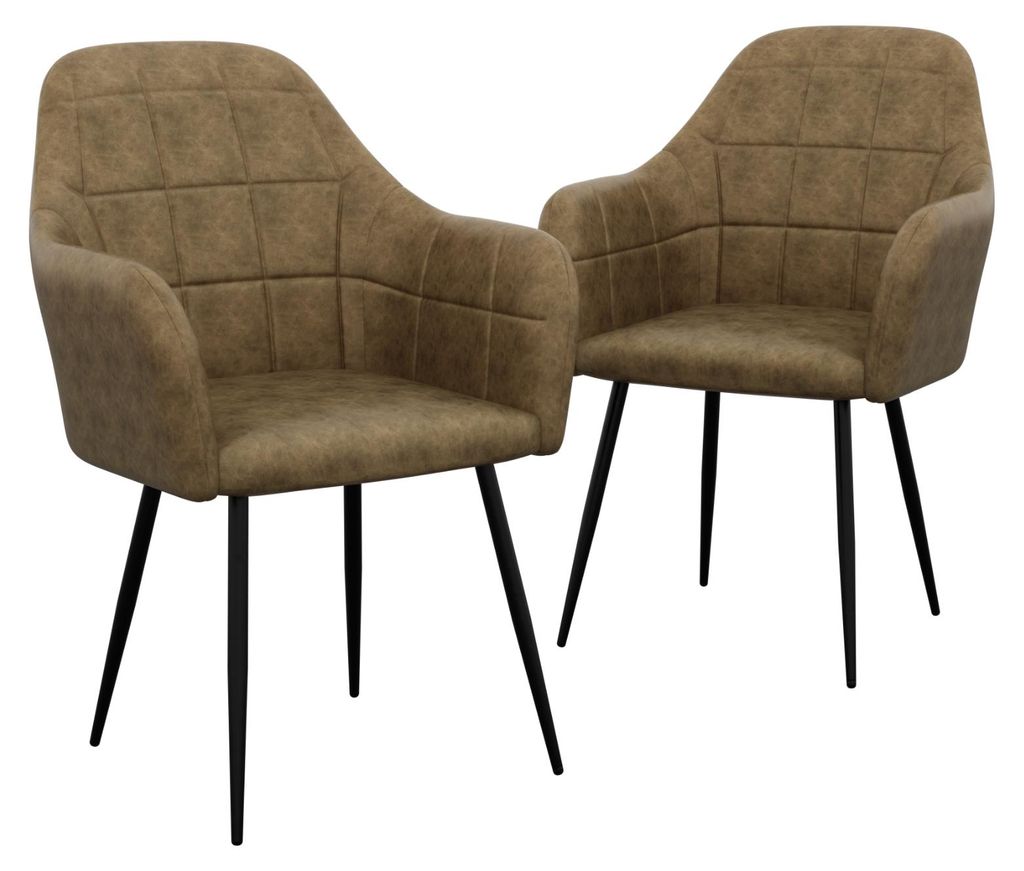 HAGO24 Esszimmerstühle Beige Sessel 2er Set Polsterstuhl Retro-Design Armlehne Komfort Polsterung Microfaser Samt Metallfüße