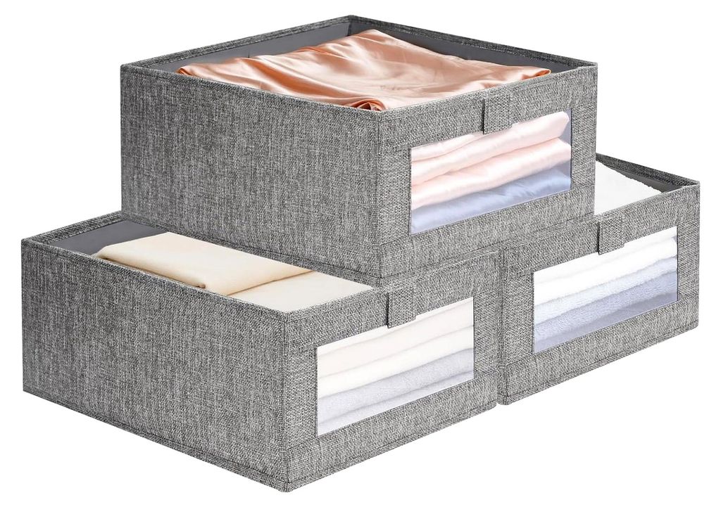 3er Set Aufbewahrungsboxen, robuste Stoffboxen 40 x 27 x 17 cm - Organizer für Schrank, Kleiderschrank, Spielzeug und Küche - faltbare Aufbewahru...