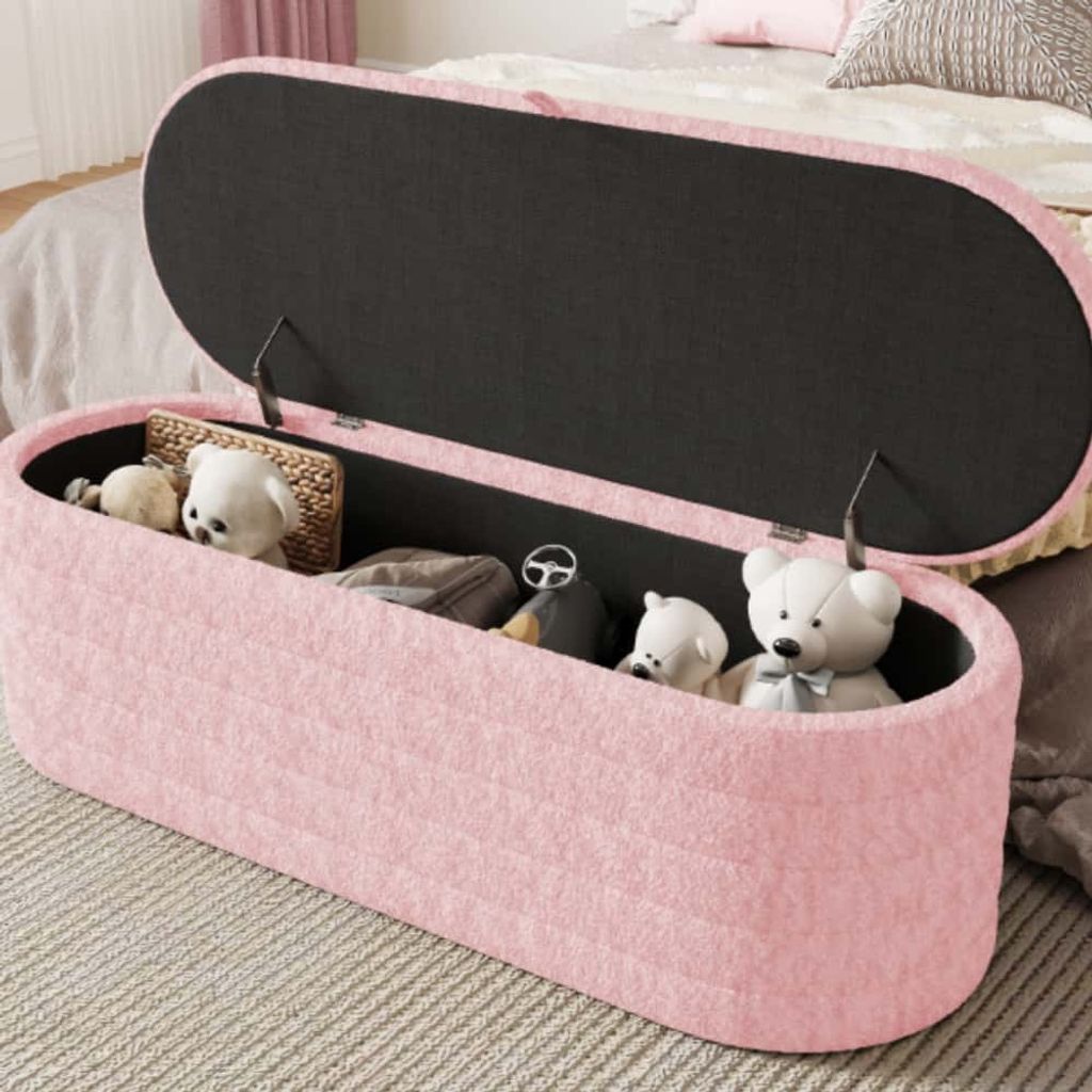 AIORBER Fußhocker, mit Stauraum, weich und bequem, Sitzbänke,gepolsterter Fußhocker, Teddy-Stoff, für Schlafzimmer, Wohnzimmer, 120 x 40 x 40 c...