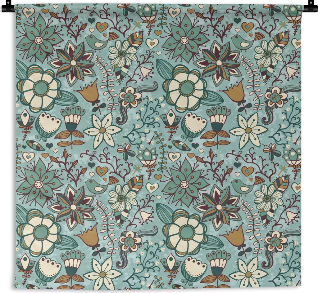 MuchoWow Wandteppich Wandbehang Bohème - Winter - Blumen - Muster 120x120 cm Tapisserie Dekoration Wandtuch - Modern - Baumwollgewebe