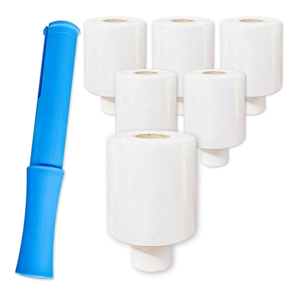 ARLI 6x Stretchfolie Mini 100 mm x 150 m - 20 my Transparent Handstretchfolie inkl. 1x Handabroller