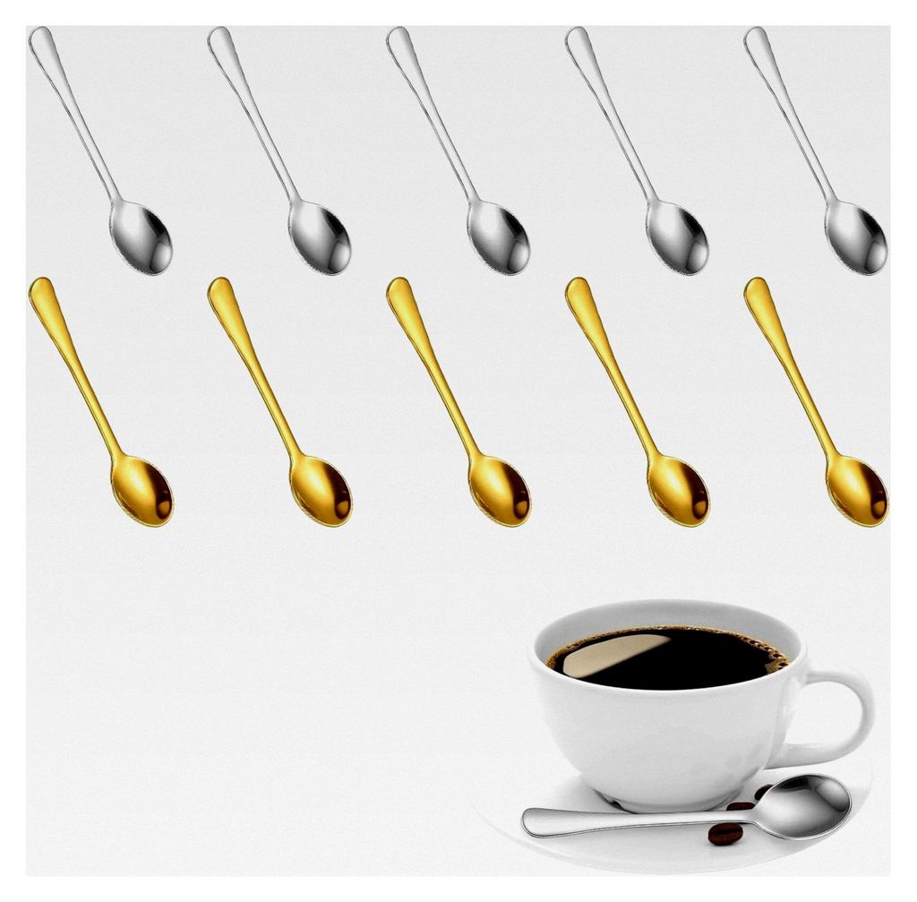 10 Mini Espressolöffel (Gold und Silber), 7,5 cm Kleine Löffel für Gewürze, Salz, Honig, Ideal für Espresso, Küche und Reisen