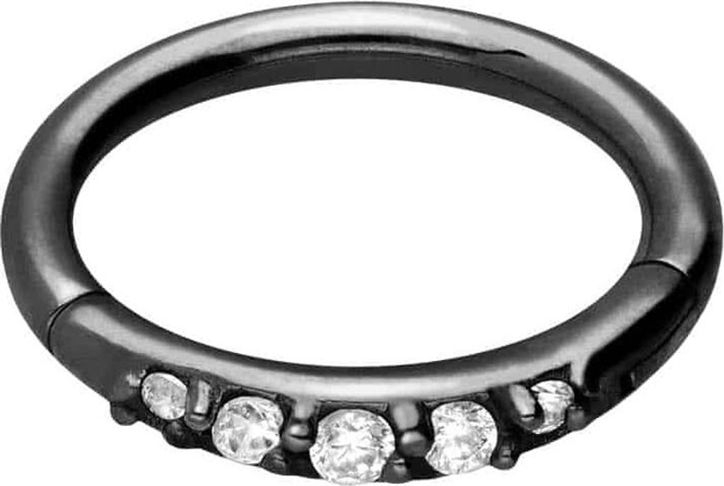 Ohrpiercing, Nasenpiercing, Septum Piercing Chirurgenstahl Segmentring Clicker 5 EINGEFASSTE KRISTALLE Schwarz Innendurchmesser: 8 mm