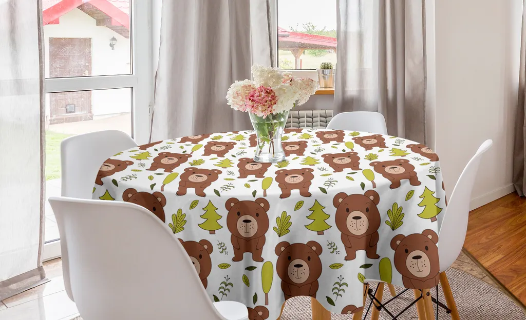 Tovaglia Design Foresta ABAKUHAUS 150 cm | Orso e Foglie Autunnali