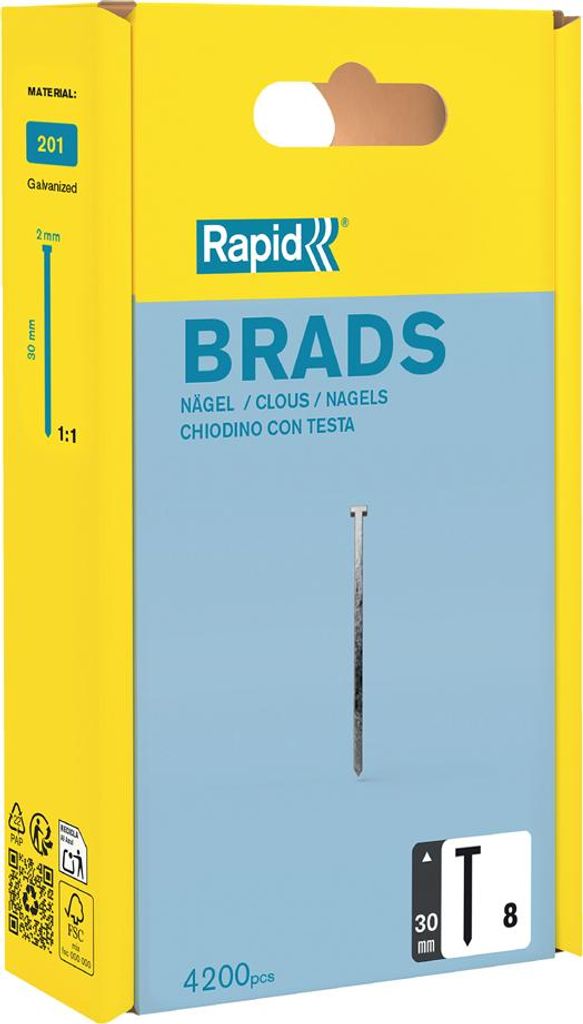 Rapid 5000184, Versenknagel, Galvanisiertes Metall, Metallisch, 30 mm, 4200 Stück(e)