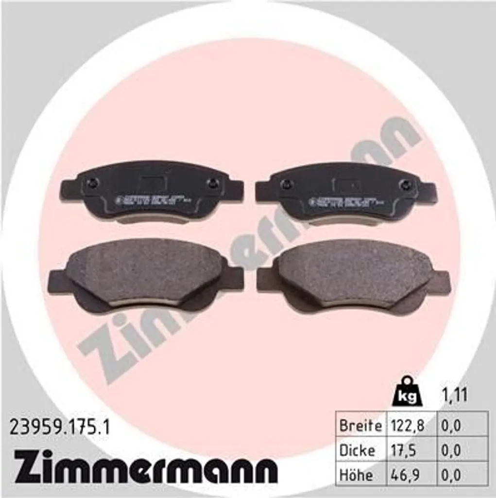Plaquettes de frein anti-sifflement Zimmermann pour Citroën C1 et Aygo