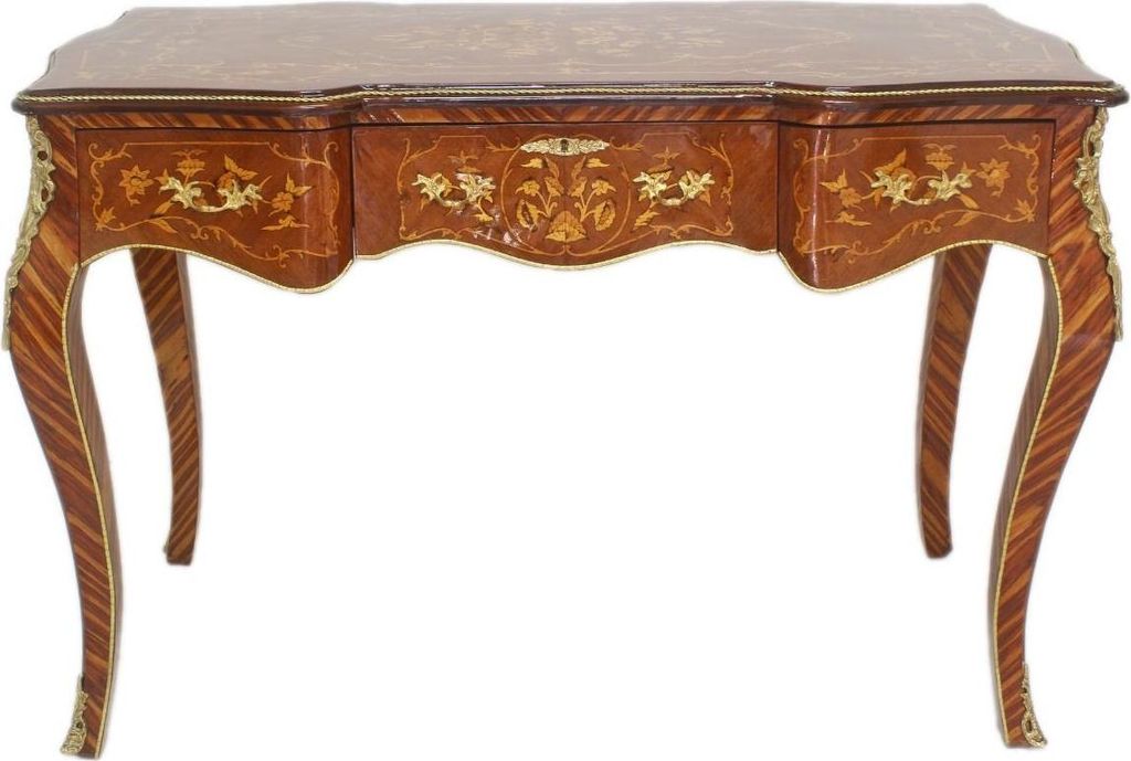 Casa Padrino Barock Sekretär Mahagoni Intarsien / Gold 120 cm - Handgefertigter Antik Stil Scheibtisch - Barock Büro Möbel