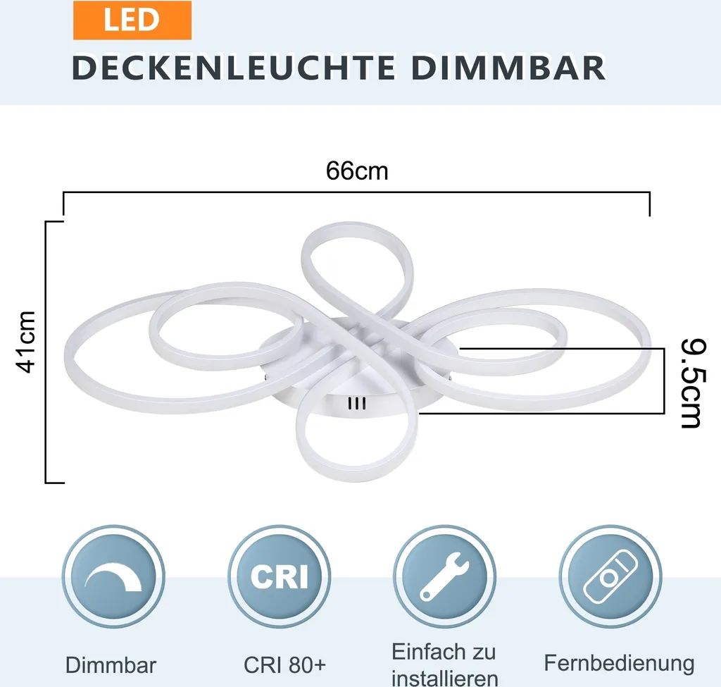 Plafonnier LED ZMH 65W Blanc Dimmable avec Télécommande de 66cm - 5