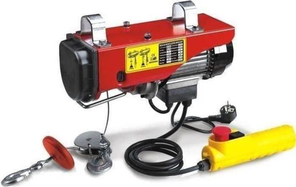 Elektrokettenzug, MECAFER, 400kg Tragkraft, 950W Motor, mit Fernbedienung und Umlenkrolle, Rot